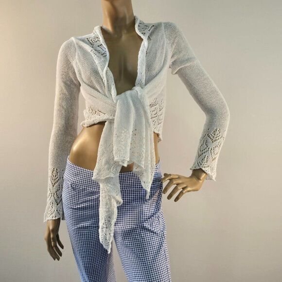 BCBGMaxazria Long Sleeve Sweater Wrap White Open Front Knit Cover Up Sz XS - Picture 4 of 12